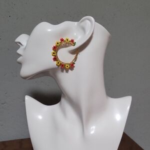 Handmade Floral beaded Earrings – Orange, Yellow, Green, and Gold.